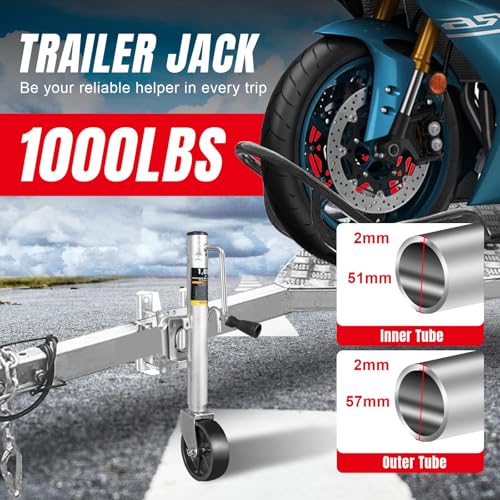 Torin 1000 lbs Trailer Jack with Wheel - Heavy Duty Swivel Boat Trailer Jack - 10" Lift - Bolt-On RV & Boat Tongue Jack - Variation of THIS listing