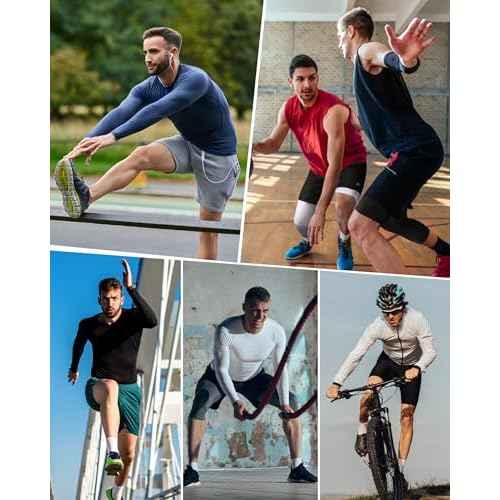 Roadbox Mens Compression Shirt, Cool Dry Long Sleeve Workout Shirts, Running Athletic Football Gym Base Layer Tops UPF 50+