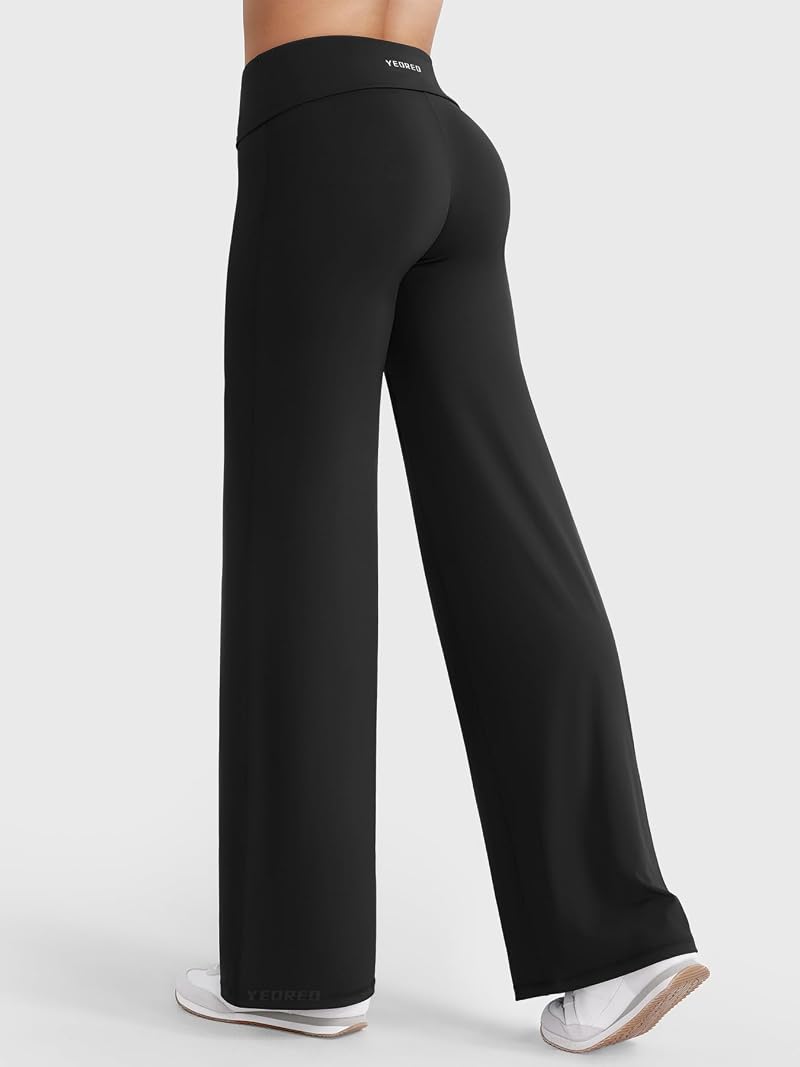 YEOREO SoftHue Fold-Over Straight-Leg Pants for Women — Black, 31.5" Inseam, Small