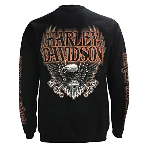 Harley-Davidson Men's Eagle Piston Fleece Pullover Sweatshirt, Black 30299948