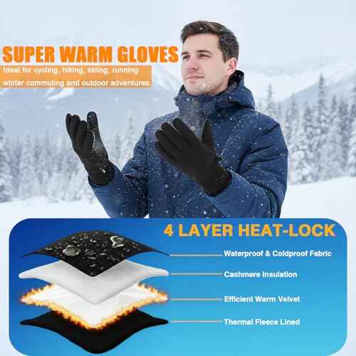 Outrip Winter Waterproof Snow Gloves for Men Women,Cold Weather Warm Thermal Touchscreen Gloves for Running, Driving, Cycling