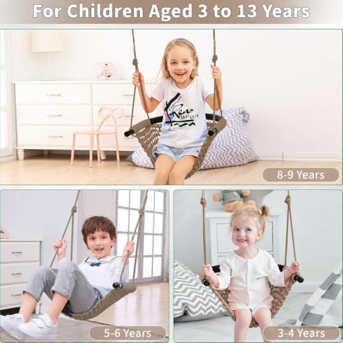 Kids Tree Swing with Adjustable Rope Seat Khaki - Supports 440 lbs