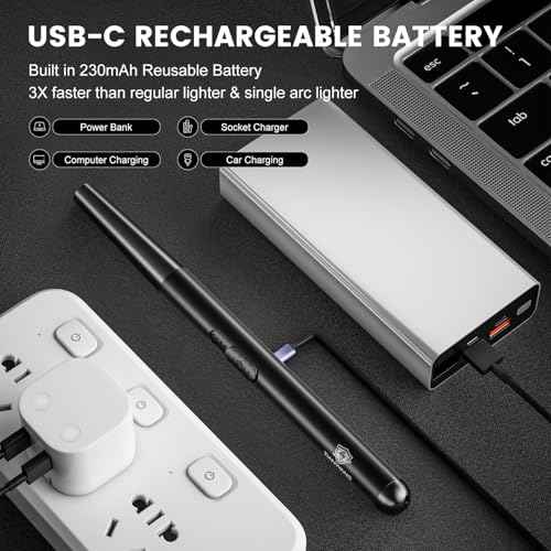 Electric Dual Arc Lighter,Type C Rechargeable Windproof Electric Lighter with LED Battery Display,Strong Plasma Arc for BBQ Candle Gas Stove (Black)