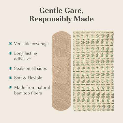 FEBU Bamboo Fabric Bandages | PFAS Free Flexible Fabric Bandages | Latex Free Bandage | Natural Hypoallergenic Bandage for Scrapes, Cuts & First Aid | 1in x 3in | 100 Count Pack