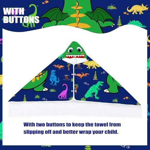 Dinosaur Hooded Beach Towel for Boys, Soft & Absorbent T-Rex Dinosaur Poncho Towel, 30¡±x50¡± Green Blue Bathrobe for Kids Cool Cartoon, Quick Dry Swim, Pool, and Bath Time