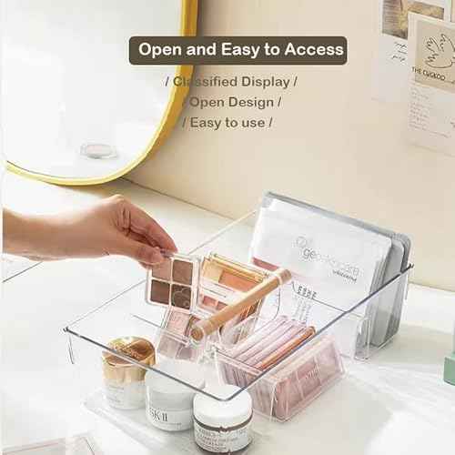 RS ONE Cosmetic storage box | Large-capacity cosmetic box holder, suitable for countertop dressing table and bathroom table storage (Transparent gray)