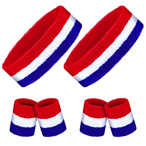 Hungdao 6 Pcs Sports Sweatbands Set with Red White Blue Variation