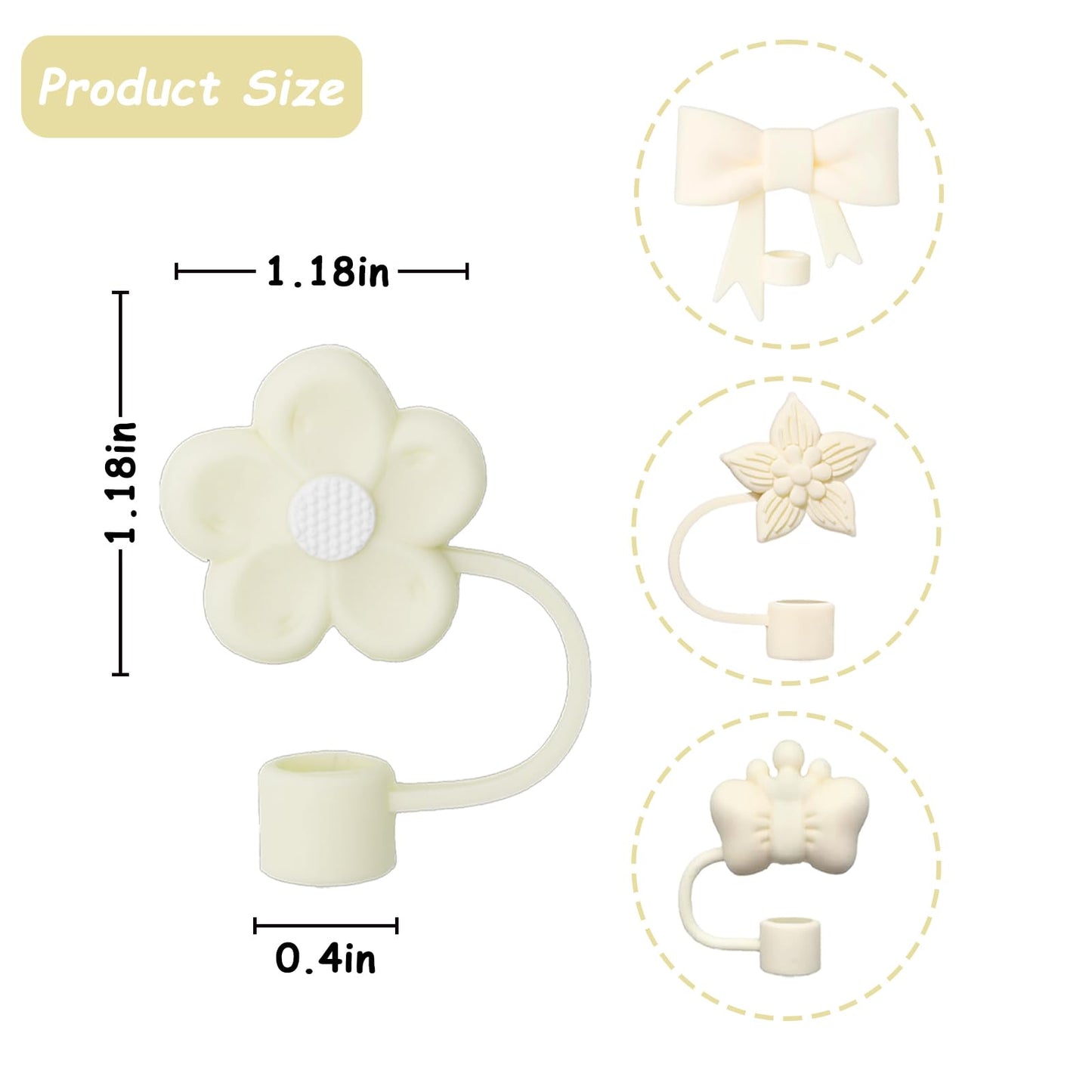 4 Pcs 0.4in Straw Cover for Stanley Cup, Silicone Straw Topper Set for 30&40oz Stanley Tumbler, Fit for 10mm/0.4in Straws (Cream)