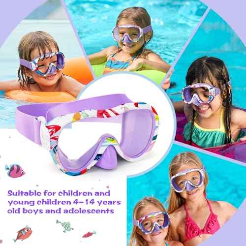 Kids Swim Goggles with Nose Cover, 180¡Æ Panoramic Snorkel Mask with Anti-Fog & Anti-Leak Design, Comfort Fabric Strap UV Protection Lens for Boys Girls Ages 3-15