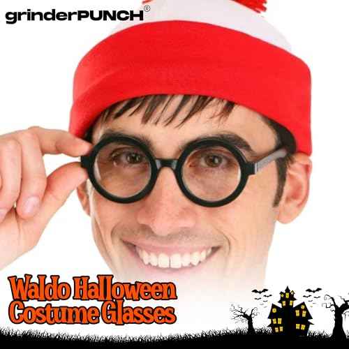 grinderPUNCH Costume Glasses | Thin Round Nerd Halloween Eyeglasses | Wizard Glasses | Adults (Black)