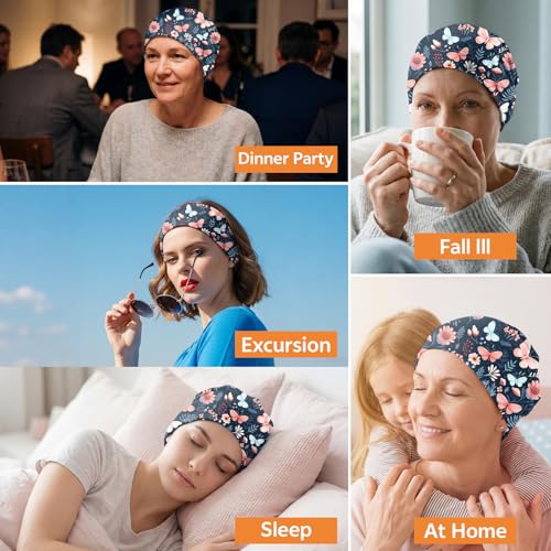 Deokke Butterfly Flower Slouchy Chemo Cap - Lightweight Head Wrap for Women Girls Men - Variation I-7-butterfly Flower