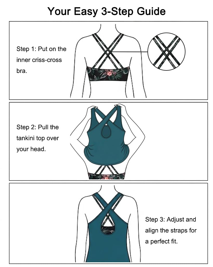 Holipick Green and Flower 3 Piece Tankini Swimsuits for Women Tummy Control Bathing Suits Swim Tank Top with Bra Boy Shorts Teen Swimwear XL
