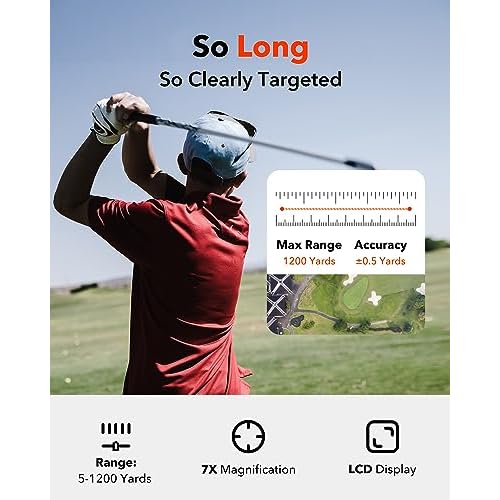 REDTIGER Golf Rangefinder with Slope, 1200 Yards Laser Range Finder Golfing, 7X Magnification, Flag Pole Locking Vibration, Rechargeable Range Finders with Magnet Stripe, GolfVue Series 1
