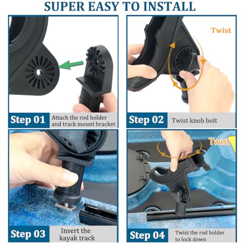 Kayak Track Fishing Rod Holder with Rubber Strap - Pack of 1 - Adjustable & Easy Install