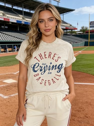 Softball Mom T-Shirt Women Z-Beige Small No Crying in Softball Mama Funny Graphic Tee Casual Top