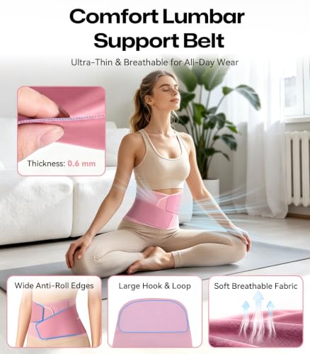 Pink 0.6mm Ultra Thin Back Brace for Lower Back Pain XL Support - Viranic