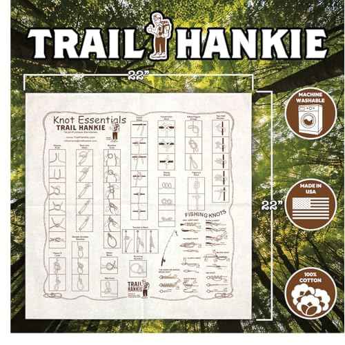 Knot Essentials For Hiking, Fishing, Boy Scouts, Camping, Outdoor Recreation - Neckwear/Face Mask/Handkerchief - Made in the USA 100% Cotton, Machine Washable, Natural Bandana