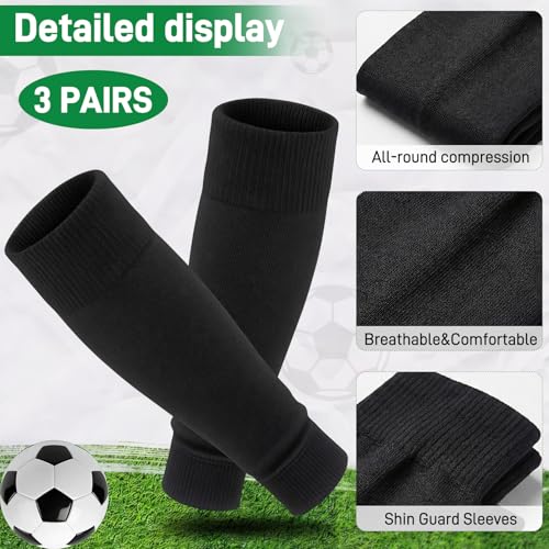 Pre Cut Soccer Socks & Leg Sleeves for Football Baseball Softball Rugby - Black Large - 3 Pairs