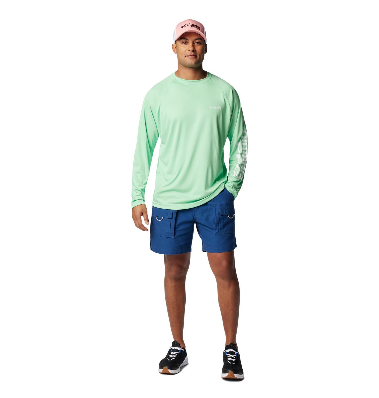 Columbia Men's Terminal Tackle Long Sleeve Fishing Shirt, Ocean Mint/White Logo, 1X