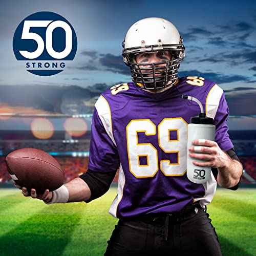 50 Strong 1 Liter Water Bottle with Straw ? 2-Pack Easy-Squeeze Sports Bottles with Long Straw & Built-In Finger Grip ? BPA-Free ? Made in USA ? Ideal for Hockey, Football, Lacrosse & Boxing