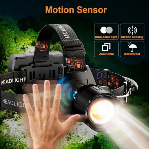 Headlamp with Motion Sensor 3000LM - SkyFire, Zoomable Spotlight to Flood, 1 Headlamp