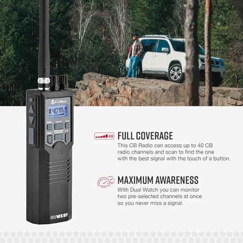 Cobra HH50WXST Handheld CB Radio - Emergency Radio with Access to Full 40 Channels and NOAA Alerts, Earphone Jack, 4 Watt Power Output, Noise Reduction and Dual Channel Monitoring, Black