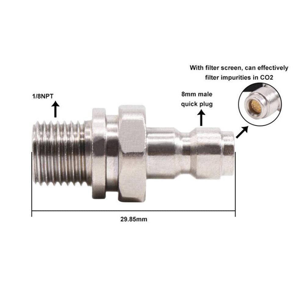 Manloney LLC Universal 1/8 NPT Male to 8mm Male Quick-Disconnect Plug Adapter 4500psi High Pressure PCP Paintball Charging System Air Fittings