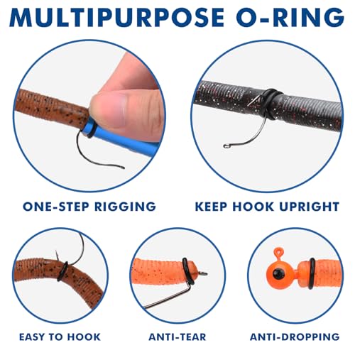 Blue Wacky Rig Fishing Tool Kit with Silicone O Rings for Bass Lures - 210 Pieces