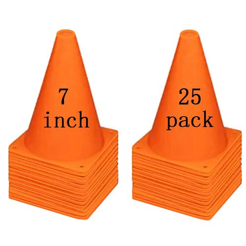 YOQXHY Soccer Cones (7 Inch 25 Pack), Agility Training Sports Cone Plastic with Carry Bag for Kids Football Basketball Drills Field Markers, (Orange)