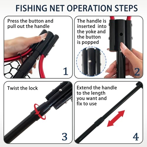 All Metal Telescoping Fishing Net with Handle - Red Plus Variation