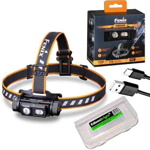 Fenix HM60R 1200 Lumen Rechargeable White/red LED Headlamp with EdisonBright USB Accessory Carrying case Bundle