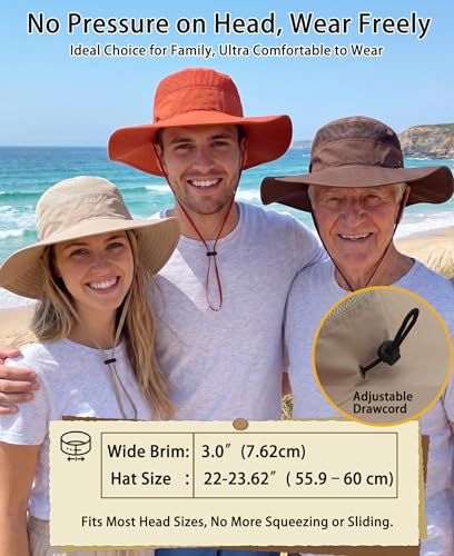 Men's UPF 50+ Wide Brim Sun Hat - One Size Milk Khaki UV Protection Beach Safari Gardening