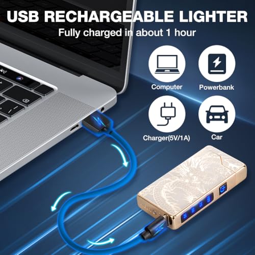 Rechargeable Plasma Dragon Lighter - Gold Variation - Wind & Splash Proof USB Electric Lighter