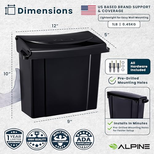 Wall-Mounted Feminine Hygiene Disposal Receptacle with Odor Seal - Black