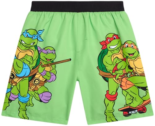 Nickelodeon Boys Swim Trunks UPF 50+ Quick-Dry Graphic Shorts - Teenage Mutant Ninja Turtles, Black & Green, 7 / Toddler & Big Kid Sizes