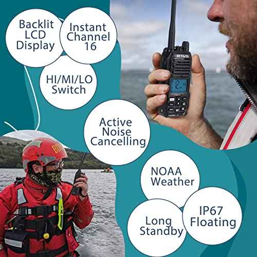 Retevis RM21 Handheld Marine Radio,IP67 Waterproof Floating Two Way Radio,Long Range,Noise Cancelling Mic,1800mAh,Backlit LCD Display,NOAA,International Channels,Coastal Boat Radio for Fishing(1 Pack)