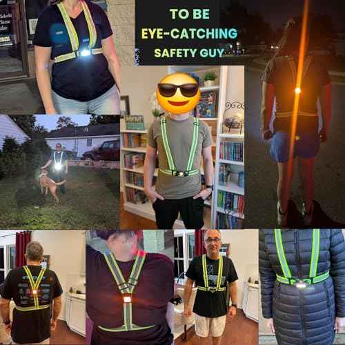 LED Reflective Sash Safety Gear, Running Lights for Runners at Night, High Visibility USB Rechargeable Light for Jogging Running Cycling Walking Motorcycle.