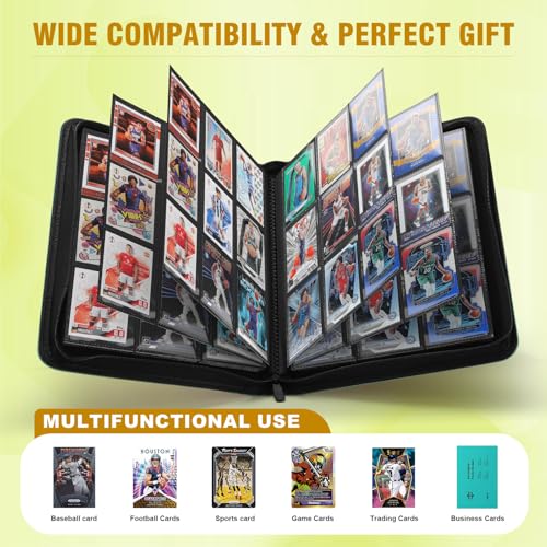 Trading Card Binder 9-Pocket, Holds 540 Cards, Premium PU Zip, Soft Green