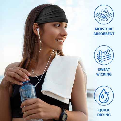 Sukeen Wide Headbands for Women, Instant Cooling Elastic Non-Slip Workout Headbands, Moisture-Wicking Sports Sweatbands for Gym, Yoga, Running, Fitness