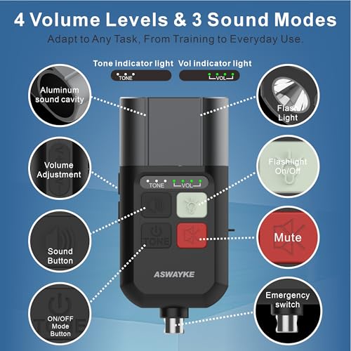 Black Rechargeable Electronic Whistle with LED Flashlight & Bear Horn - 125dB Loud, 4-Level Volume, IPX5 Waterproof