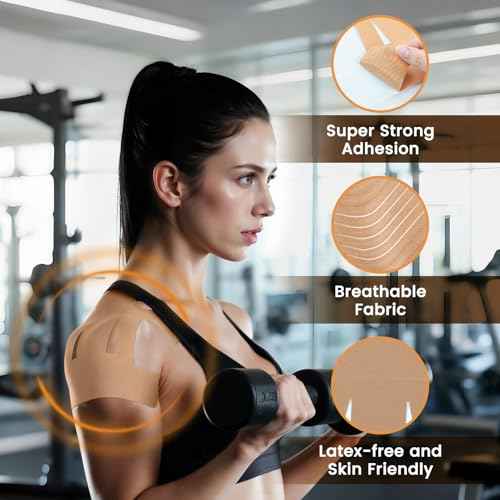 Precut Kinesiology Tape for Shoulder, 10 Pcs Athletic Knee Tape for Shoulder Pain Relief Waterproof Elastic Supports Hypoallergenic Latex-Free Tape for Sports - Beige