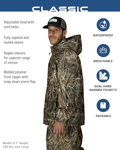 FROGG TOGGS Men's Pro Action Waterproof Breathable Rain Jacket - Realtree Max-7, XL