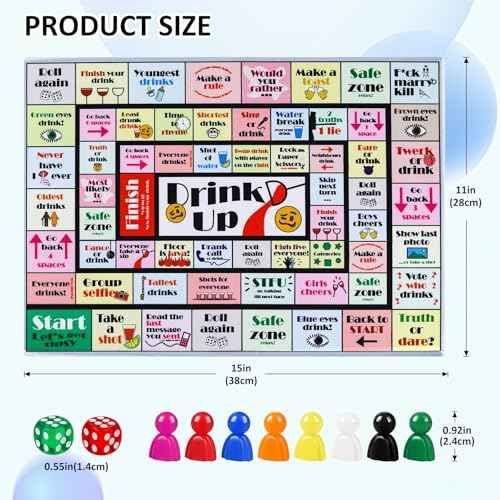 Drinking Board Games for Adults, Rubber Mat Drinking Board Game, Funny Party Interactive Drinking Games for Game Night, Birthday, Family Play or Any Occasion, Age 21+, 2-8 Players