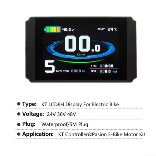 KT-LCD8H Electric Bicycle LCD Display Meter Waterproof 24V 36V 48V Compatible with Pedelec and E-Bikes New User Interface for KT Controller and Ebike Kit