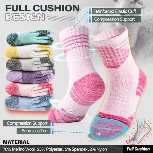 Kids Toddler Boys Girls Merino Wool Hiking Crew Socks Assorted 8-12 Years