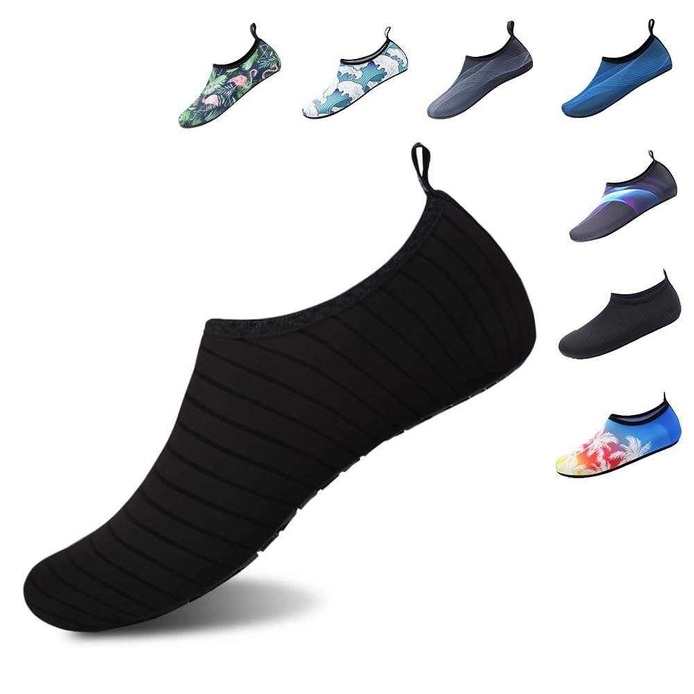 Water Shoes for Women Men Quick-Dry Barefoot Aqua Socks Swim Pool Non Slip Surf Yoga Exercise Outdoor Trave Essentials Black Stripe 38/39