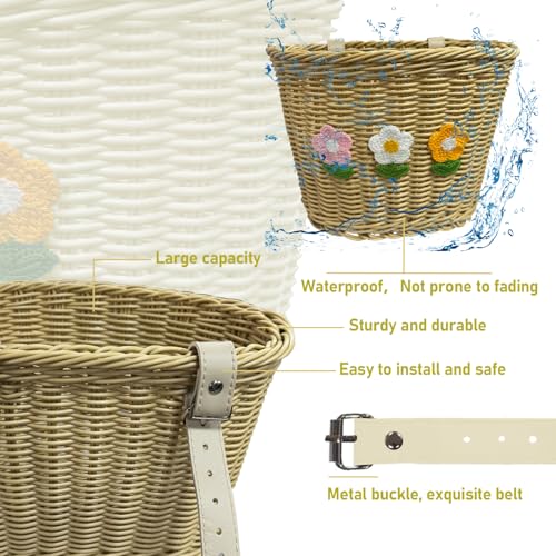 Bike Basket Front Mount Small Plastic Wicker Bicycle Basket Blue Faux Rattan Beige
