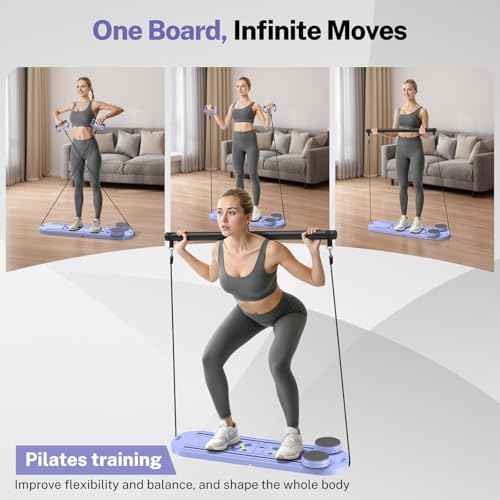 Pilates Board,Foldable Pilates Reformer Equipment with Timer, 7-in-1 Multi-Purpose Portable Pilates Reformer Machine Home Pilates Kit for Home Workout,Fitness,Exercise,Abs