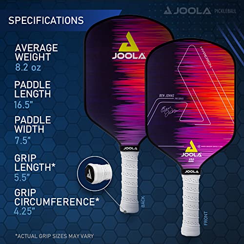 JOOLA Ben Johns Hyperion Pickleball Paddle - Select Raw Carbon Surface or Carbon Abrasion Surface for Increased Power and Spin - Elongated Grip Handle - Carbon Fiber Pickleball Paddle - USAP Approved