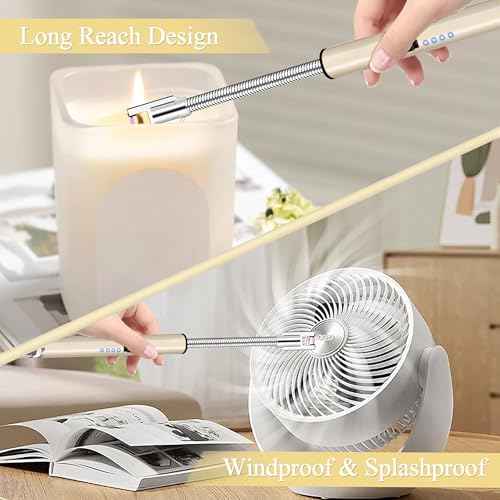 Electric Lighter, Candle Lighter Flameless Windproof with 360¡Æ Flexible Neck & LED Power Display, Type C Arc Rechargeable Lighters for BBQ, Camping, Cooking, Gift for Christmas, Thanksgiving, Birthday